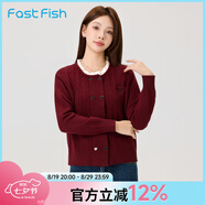 快魚(yú)圓領(lǐng)針織雙排扣開(kāi)衫女2025春新款花邊領(lǐng)口長(cháng)袖柔軟毛衣外套 大紅色 M