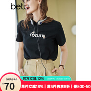 betu百圖女裝春裝新款寬松韓版卡通印花短袖T恤ins潮JD2102T08 黑色 XS