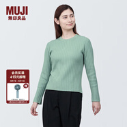 無印良品（MUJI）女式 使用大豆纖維羅紋編織圓領(lǐng)毛衣長袖女款針織衫 BA1OFA4S 淺綠色 S(155/80A)