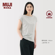 無印良品（MUJI）女式 天竺編織 法國袖T恤 短袖上衣女款內(nèi)搭25年夏季女裝BB2RKA5S 淺灰色 L （165/88A）