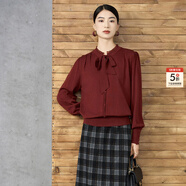 顏域系帶氣質(zhì)針織衫女2025新款冬季優(yōu)雅酒紅色上衣長袖立領(lǐng)毛衣女 酒紅 L/40