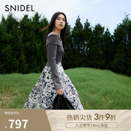 SNIDEL【明星同款】秋冬氣質(zhì)翻領(lǐng)露肩針織拼接連衣裙SWNO244121 灰色 均碼 （F）