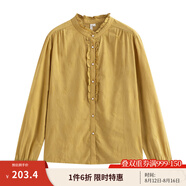 茵曼（INMAN）法式荷葉邊長袖襯衣女2024春秋款氣質(zhì)通勤立領(lǐng)純棉襯衫上衣 黃色 M