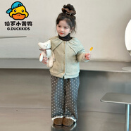 G.duck女童秋冬款套裝2025新款洋氣兒童蕾絲娃娃領(lǐng)加厚針織開(kāi)衫波點(diǎn)褲子 燕麥色春秋 80 cm