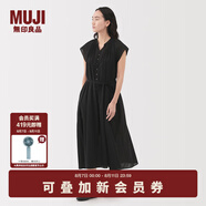 無印良品（MUJI） 女式強(qiáng)捻法國袖連衣裙女裝裙子長裙25年夏季連身裙 BC2LMC5S 黑色 L (165/88A)