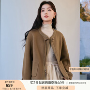 香影（xiangying）新中式國風(fēng)純羊毛短外套女2025秋季新款盤(pán)扣小個(gè)子雙面呢大衣 駝色V641674 S
