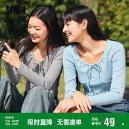 森馬長(cháng)袖t恤女短款蝴蝶結緊身針織衫內搭大圓領(lǐng)上衣109124101005