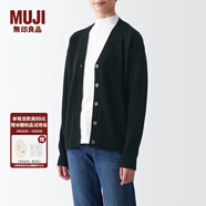 無(wú)印良品 MUJI 女式 美利奴羊毛中針距V領(lǐng)開(kāi)衫針織毛衣秋冬款女裝上衣外套 黑色 S (155/80A)
