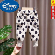 迪士尼（Disney）女童春秋款褲子女寶寶新款洋氣運動褲韓版波點休閑褲兒童哈倫褲潮 米白色 503款 80 可開檔建議身高75-85