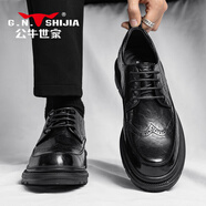 公牛世家（G.N.Shi Jia）男鞋2025新款布洛克皮鞋英倫休閑真皮新郎鞋 黑色 38