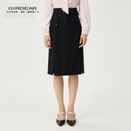 哥弟（GIRDEAR）女裝通勤中長三醋酸半身包臀裙（附腰帶）1200134 黑 M (3碼)