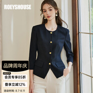 ROEYSHOUSE羅衣春秋裝新款氣質通勤圓領修身西裝小外套女10105 藏青色 XL