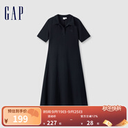 Gap女裝翻領(lǐng)刺繡logo短袖針織連衣裙簡約長裙680487 黑色 155/76A(XS) 亞洲尺碼