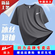 回力冰絲t恤男短袖夏季新款涼感透氣半袖健身運動(dòng)體恤衫速干上衣 深灰勾標 大碼速干網(wǎng)眼透氣 5XL 【201-220斤】