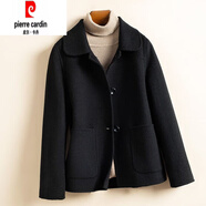 皮爾卡丹秋冬新款赫本風(fēng)雙面絨大衣女短款小個(gè)子羊毛呢外套短款 黑色 L 105-115斤