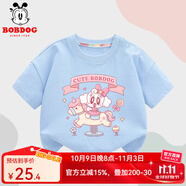 巴布豆寶寶t恤兒童短袖夏季薄款女童純棉透氣上衣嬰幼兒親膚夏裝半袖 藍 木馬櫻桃 80 左肩可開(kāi)扣