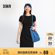 森馬（Semir）連衣裙女圓領(lǐng)收腰彈力針織裙2025夏刺繡休閑短裙辣妹109325114001