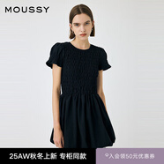 moussy 2025甜美可愛荷葉邊袖口抽褶收腰短款連衣裙010IS233-9661 020黑色 M
