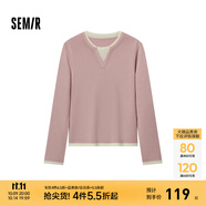 森馬（Semir）毛衣女短款假兩件含羊毛針織衫2024冬季新款修身保暖軟糯v領(lǐng)內(nèi)搭 白紅色調(diào)00416 L /165/88A
