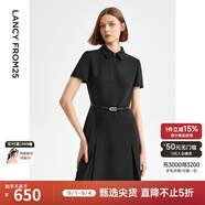 朗姿【尖貨補單】黑白色顯瘦輕禮服襯衫連衣裙女夏新款復古小黑裙裙子 黑色2 M 160/80A
