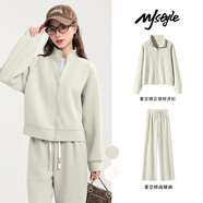 MJ STYLE星空棉休閑套裝女2025秋季新款立領(lǐng)短款開衫外套直筒闊腿褲兩件套