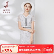 經(jīng)典故事（JANE STORY）經(jīng)典故事復古波點連衣裙女2025年夏季新款氣質(zhì)收腰印花V領蕾絲裙 S83白底黑點 2XL