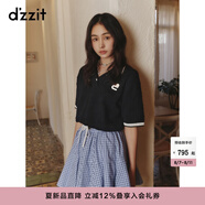DZZIT【劉浩存同款】地素短袖襯衫25夏新款打褶花邊上衣女3J2C2013T 深藍(lán)色（半身裙） S