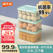 禧天龍抗菌保鮮盒大容量食品級冰箱收納盒廚房蔬菜水果冷凍盒子0.9L*3