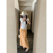 映棠韓系穿搭套裝白色v領(lǐng)短袖上衣女夏季碎花裙半身裙海邊度假兩件套 半身裙 S 均碼