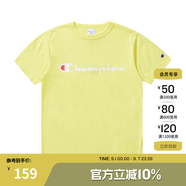 Champion夏季經(jīng)典款印花草寫(xiě)LOGO圓領(lǐng)休閑運動(dòng)T恤無(wú)性別冠軍短袖男女情侶 熒光黃 M