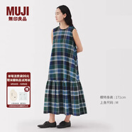 無(wú)印良品（MUJI）女式 馬德拉斯格紋 無(wú)袖連衣裙 女裝裙子連身裙25年夏季格子裙 綠色格紋 S (155/80A)