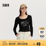 森馬長(zhǎng)袖T恤女短款蝴蝶結(jié)字母春秋溫柔蕾絲緊身上衣107624101001