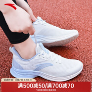 安踏女鞋運動鞋女士夏秋季皮面防潑水跑步鞋輕便休閑學生體測跳繩鞋子 【透氣網(wǎng)面】象牙白/氧氣藍-6 37.5