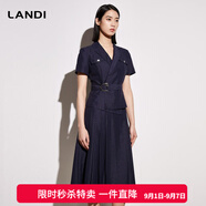 藍(lán)地（LANDI）短袖收腰系帶小西裝套裝上衣女年夏季新款短外套 藏青色 M