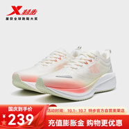 特步（XTEP）五分速2.0女鞋跑步鞋減震回彈網(wǎng)面透氣休閑運(yùn)動(dòng)跑鞋 帆白/熒光蜜桃紅 35