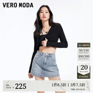 VEROMODA牛仔短褲女2025秋冬新款街頭風(fēng)A版高腰短款水鉆哥特風(fēng)腰牌裙褲 牛仔藍(lán)色 XL