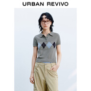 UR2026春季新款女裝休閑學(xué)院風(fēng)菱格短袖針織衫UYY950063 冷灰 L