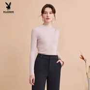 花花公子（PLAYBOY）時(shí)尚羊毛衫女鏤空手工釘珠針織衫春秋百搭半高領(lǐng)打底毛衣通勤薄 藕粉色 XL