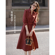 德瑪納【優(yōu)雅桃皮絨】秋設計感V字襯衫領(lǐng)蕾絲邊內貼泡泡袖收腰女連衣裙