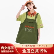 森女部落朱迪尼克小個(gè)子假兩件連衣裙短袖裙子寬松學(xué)生夏款潮原創(chuàng) 綠色T恤裙（單件） S