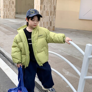 迷你巴拉（minibala）兒童秋冬加厚連帽絨服男童純色冬季保暖上衣女童糖果色外穿面包服 綠色 140 cm 身高125-135