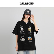 拉拉波波【商場(chǎng)同款】LALABOBOT恤25年夏新款潮原創(chuàng)百搭印花短袖圓領(lǐng)上衣 黑色 S