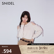 SNIDEL秋冬圓領(lǐng)薄紗拼接袖露肩系帶針織衫毛衣SWNT245011 象牙白 均碼 （F）