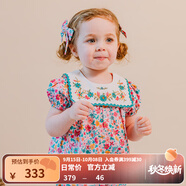happyology英國原創(chuàng)印花女童夏季連身裙女寶寶氣質撞色碎花連衣裙 康橋百花園 98 (98cm)