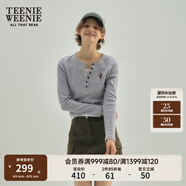 Teenie Weenie小熊秋季黑色棉質(zhì)打底衫polo領(lǐng)長(zhǎng)袖T恤白色外穿上衣 B-中灰色 M