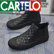 卡帝樂鱷魚（CARTELO）男鞋冬季新款棉布鞋東北潮流百搭黑色棉鞋中邦一腳蹬鞋 302黑色皮面(單鞋) 39