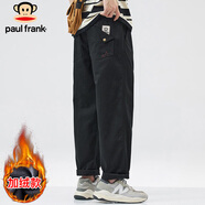 大嘴猴（paul frank）休閑褲男秋季美式褲子男士工裝褲男褲寬松長褲 黑色加絨 S