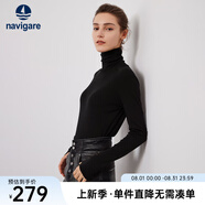 Navigare意大利小帆船女士長(zhǎng)袖T恤秋冬季羊毛高領(lǐng)打底衫簡(jiǎn)約百搭彈力體恤 暗夜黑 L