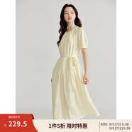 茵曼（INMAN）法式圓弧領萊賽爾醋酸醋纖女裝連衣裙2025夏季新品燈籠袖A字裙子 淺梨花黃 S