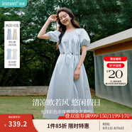 茵曼法式度假風(fēng)背心連衣裙女2025年夏季新品歐若風(fēng)藍色無(wú)袖長(cháng)裙子 淺藍色-W18528158 XL